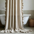 Ruffled Linen Shower Curtain. Natural Organic Douch Drape. Bathroom Linen Valance