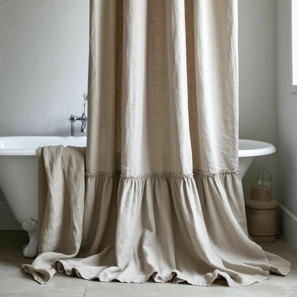 Organic Shower Curtains. Ruffled Linen Bathroom Curtain Panel Extra Long Custom Size