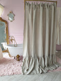 Ruffled Linen Shower Curtain: Farmhouse Style, Stonewashed Organic Linen