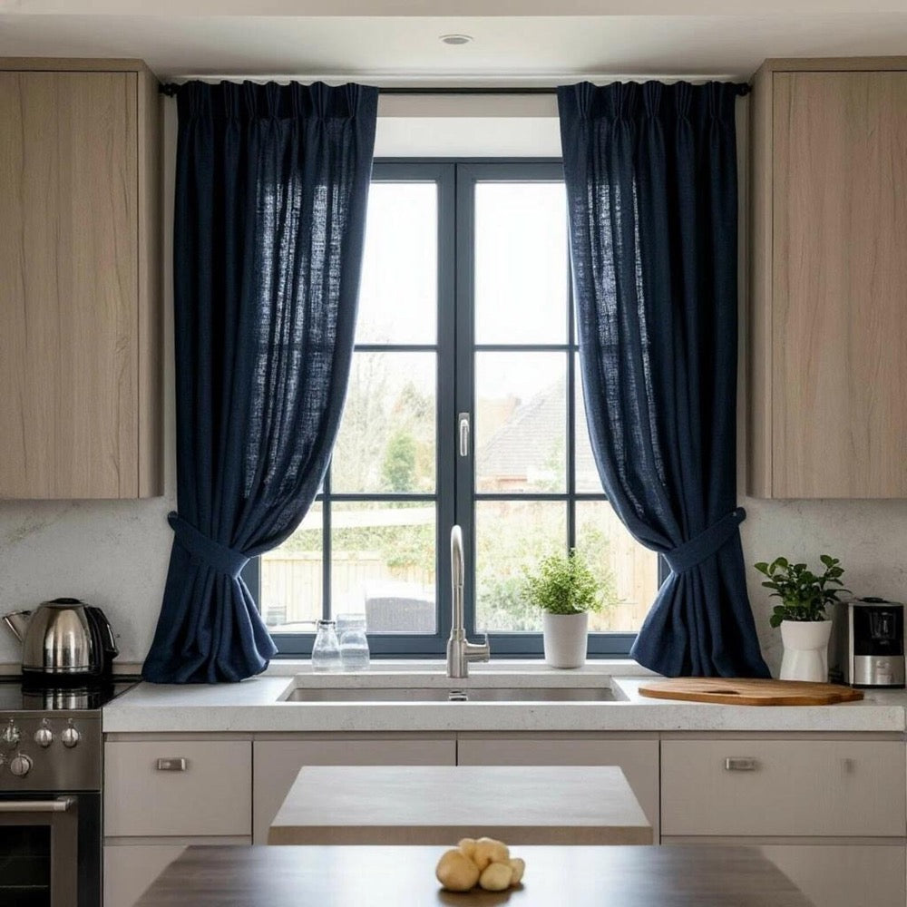 Organic Curtains - Stonewashed Cafe Curtain - Fabric Blinds - Semi Sheer Kitchen Valance - Flax Drape