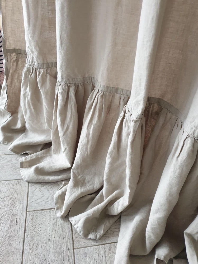 Ruffled Linen Shower Curtain: Farmhouse Style, Stonewashed Organic Linen