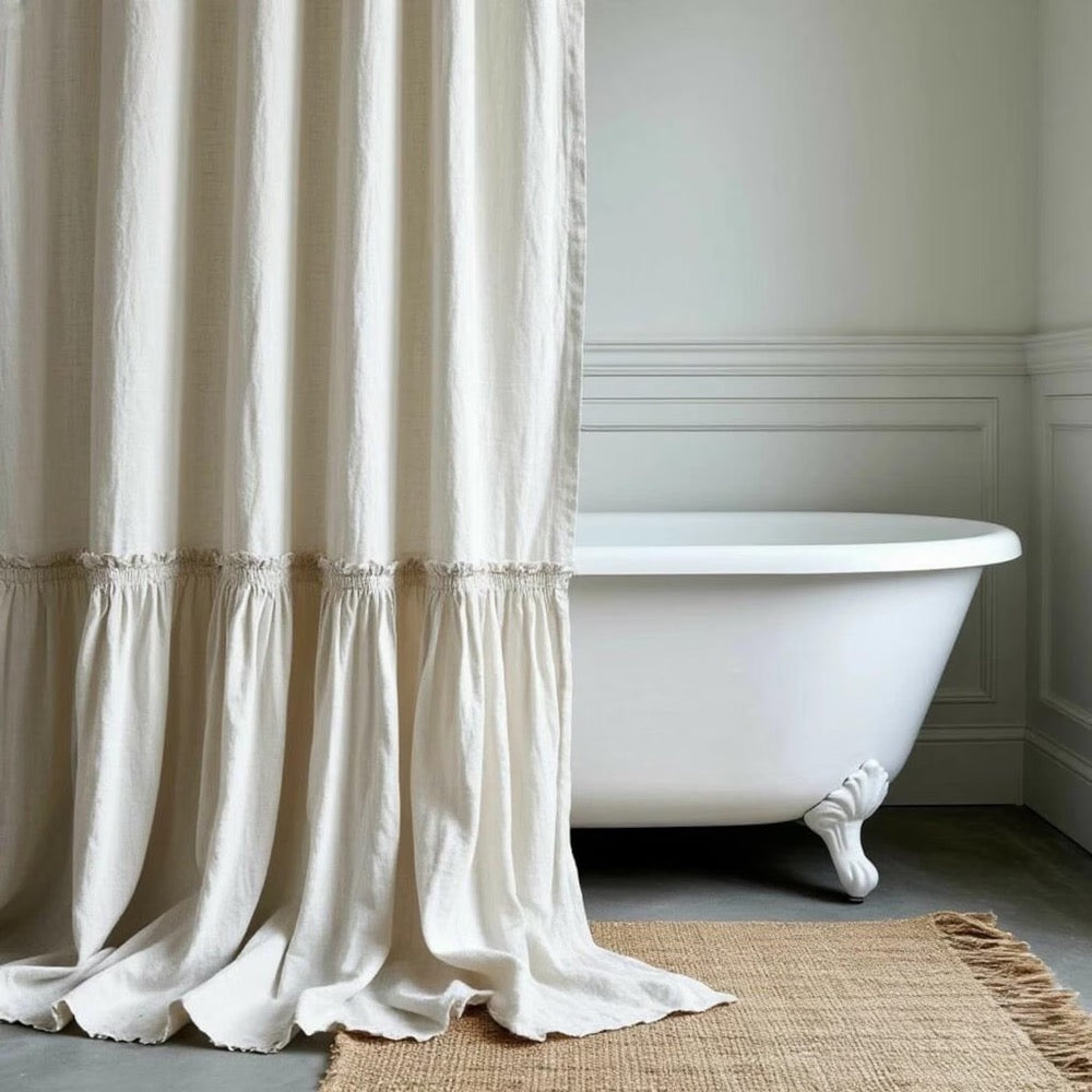 Organic Shower Curtains. Ruffled Linen Bathroom Curtain Panel Extra Long Custom Size