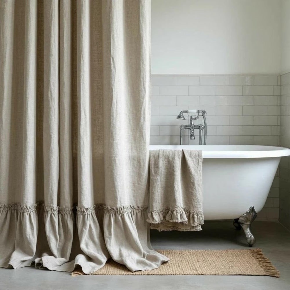 Organic Shower Curtains. Ruffled Linen Bathroom Curtain Panel Extra Long Custom Size