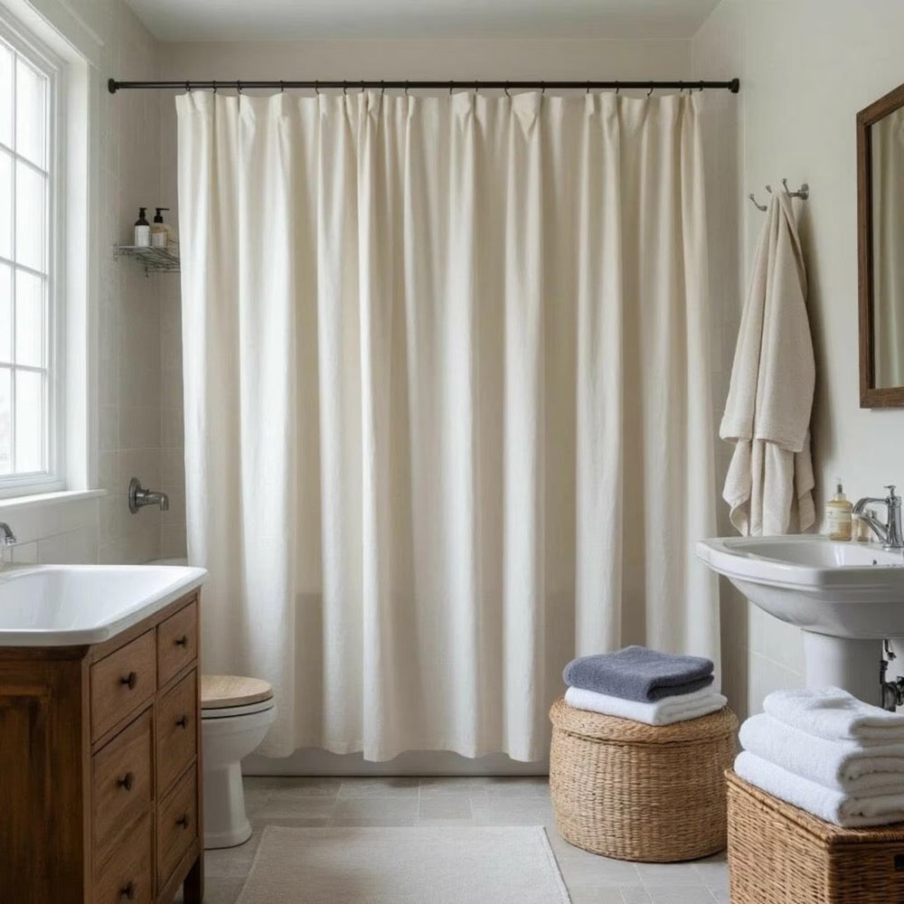 Organic 100% Flax Shower Curtain. Custom Size. Fabric Douche Drape. Buttonhole Top Panel